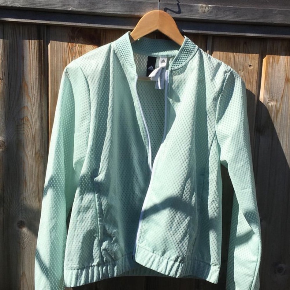 Adidas Mint Green Athletic Bomber Jacket